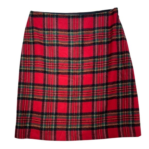 Talbots Womens Plaid Wool-Blend Skirt Size 2 Red Elastic Waist - Picture 1 of 10